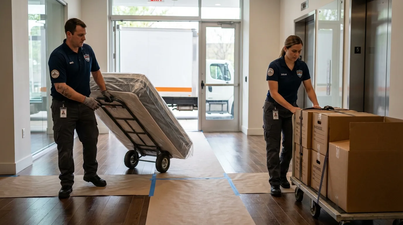 Professional apartment movers loading elevator in Port Neches, TX